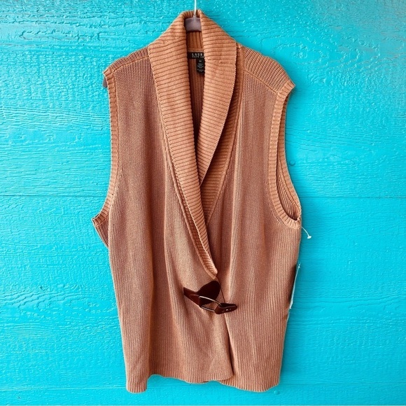 Lauren Ralph Lauren 3X Sweater Vest Camel Brown Buckle Shawl Collar Cardigan - Picture 1 of 7
